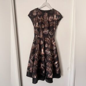 Ted Baker Chandelier Black and Brown Midi Dress